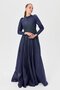 Stone-Embellished Taffeta Evening Dress - Navy Blue - 5