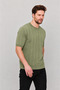 Men's Trend Short Sleeve Striped Casual Khaki Knitwear T-Shirt - 2