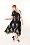 Women's Plus Size Black Mink Branch Patterned Stylish Asymmetrical Dress - 4