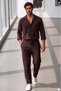 Men's Brown Crepe Fabric Shirt and Brown Crepe Trousers Set - 4