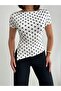 Crep Women's Polka Dot Patterned Micro Fabric Body Blouse with Slit Detail Ecru - 5