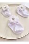 3-Piece White Decorated Baby Socks with Round Stones and Laser-Cut Roses