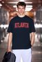 Atlanta Men's 100% Cotton Short Sleeve Navy Blue T-Shirt with Print Detail