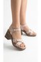 Cross-Strapped and Buckled Leather High Heeled Ankle Buckle Women's Summer Sandals