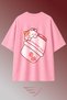 Women's Strawberry Milk Cat Printed Oversize Crew Neck Cotton Casual Combed Cotton T-Shirt - 4