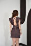 Polka Dot Crew Neck Above Knee Dress - Brown |   D3013 - Coffee - 5