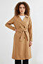 Women's Double-Breasted Collared Belted Tan Trench Coat - 6