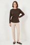 Women's Round Neck Scarf Detailed Long Sleeve Viscose Brown Blouse - 3