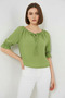 Women's Wide Collar Ruffle Sleeve Detailed Viscose Green Blouse - 5