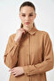 Women's Shirt Collar Textured Viscose Camel Double Set - 3