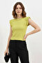 Women's Round Neck Ruffle Sleeve Light Yellow Blouse - 4