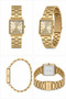 Square Case Gold Color Metal Cord Gold Dial Women Wrist Watch - 3
