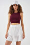 Women's Round Neck Ruffled Hem White Skirt - 6