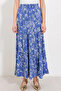 Women's Floral Patterned Viscose Indigo Skirt - 3