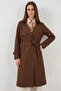 Women's Double Breasted Collar Belted Brown Trench Coat - 7