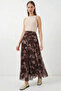 Women's Patterned Chiffon Brown Skirt with Gathered Waist - 4