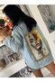 Women's Oversize Printed Jean Jacket – Denim Shirt Jacket Model - 4