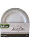 Luxury White Heavy-Duty Reusable/Disposable Round Plastic Plate with Silver Mosaic Rim (22.5 cm) - Pack of 20