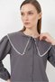 Women's Baby Collar Detailed Cotton Anthracite Shirt - 2