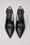 Women's Black Leather Pointed Toe Thin Heeled Open Back Stiletto Shoes - 2