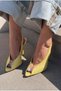 Marvello Yellow Matte Leather Women's Heeled Sandals - 7