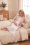 New Season Ecru Shawl Collar Patterned Design with Breastfeeding Feature 100% Cotton Full Length Maternity Pajamas Nightgown Set - 6