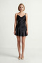 Women's Satin Woven Mini Dress Degaje Collar Thin Straps Skater Cut Sleeveless Unlined Summer Dress - 4