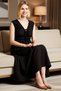 Women's V-Neck Sleeveless Midi Dress Gathered Waist Detail Terrycotton Woven Relaxed Fit Casual Modern - 3