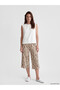 Brown Elastic Waist Patterned Women's Capri Pants