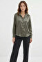 Women's Draped Satin Khaki Shirt - 3