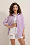 Women's Oversize Basic Cotton Lilac Shirt - 2