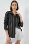Women's Striped Foil Patterned Black Shirt - 4