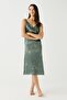 Luna Touch Slit Detailed Satin Nightgown Khaki - 4