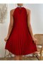 Women's Turtleneck Off-The-Shoulder Pleated Short Janjan Crepe Dress - 2