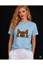 Unisex Oversize T-Shirt Brown Cat Printed 100% Cotton T-Shirt Comfortable Fit