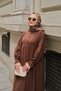 Women's Side Tie Detailed Crew Neck Dress Brown - 3