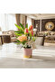 Zeem Artificial Flower Arrangement | Pink Tulips, Peach Rose & White Orchids in Pink Ribbed Vase | 30 cm - 2