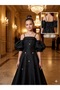 Balloon Sleeve Girl's Evening Dress with Bow Detail on the Back