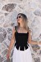 Black Strappy Tie-Up Corset Blouse