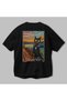 For the Love of Cats 23 Cats Printed Black Oversize T-Shirt 100% Cotton Unisex Cat Lover Premium Design - 3