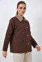 Women's Classic Collar Pocket Detailed Oversize Brown Jacket - 5