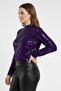 Women Mock Neck Sequin Long Sleeve Top, Purple - 4