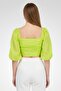 Women Square Neck Puffer Sleeve Plain Crop Top, Green - 3
