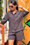 Brown Short Sleeve Modal Shirt Shorts Set Mg2739 - 4