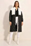 Women's Shirt Collar Plush Detailed Oversize Quilted Patterned White Coat