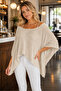 Women's Asymmetrical Cut Transparent Soft Textured Cotton Light Beige Knitwear Cape Poncho - 2