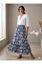 Women's Blue Shawl Patterned Skirt with Ruffles and Flounces, Large Size, Hijab Skirt - 2