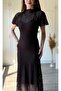 Striped Short Sleeve Lace Dress - 5