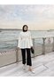 Women's Hidden Button Detail Pleated Belt Buckle Shirt White - 4