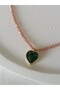 Emerald Green Heart Women's Salmon Bead Crystal Pendant Short Choker Necklace - 6